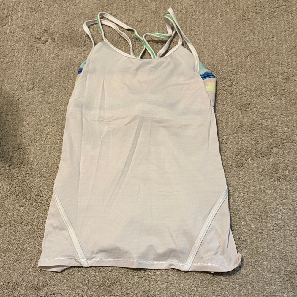 White Strappy Tank Top with built-in colorful sports bra